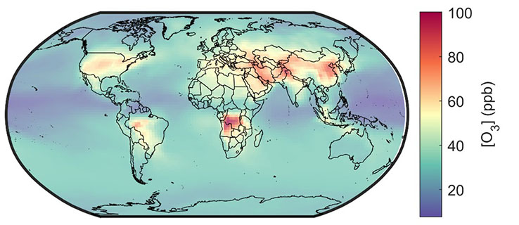 Global surface O3 simulated with GEOS-Chem.